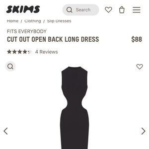 Skims Fits Everybody Cut Out Open Back Dress XS Onyx